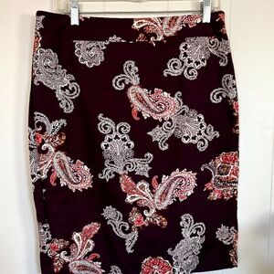 Ann Taylor Loft Purple Paisley Pencil Skirt 100% Cotton Office Classic Work Wear